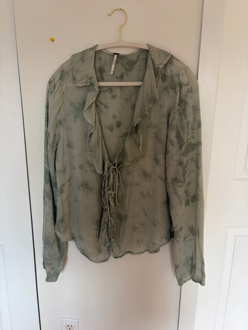Free People Sage Tie-Dye Ruffle Tie-Front Blouse